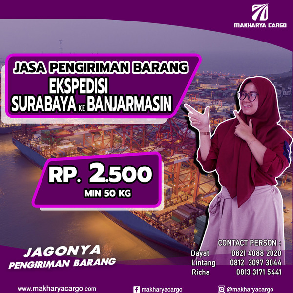Ekspedisi Surabaya banjarmasin Rp2500, gratis jemput barang Ekspedisi Surabaya Banjarmasin