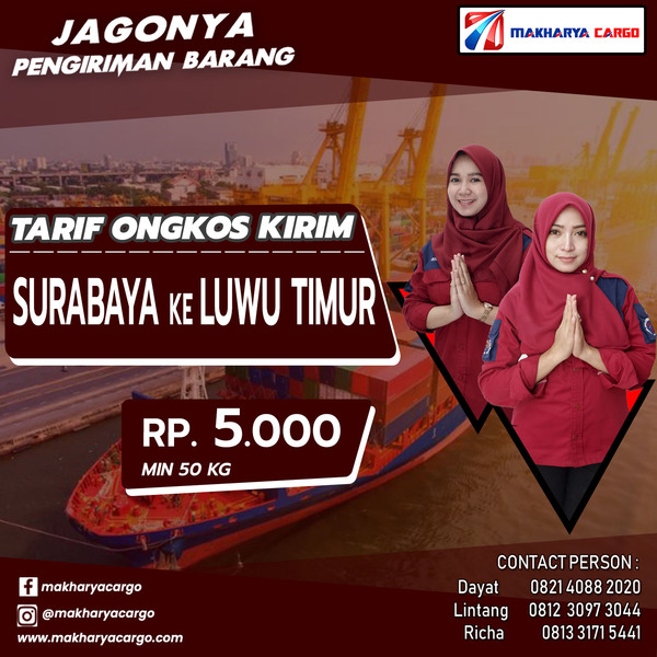 Tarif Ongkos Kirim Surabaya Luwu Timur