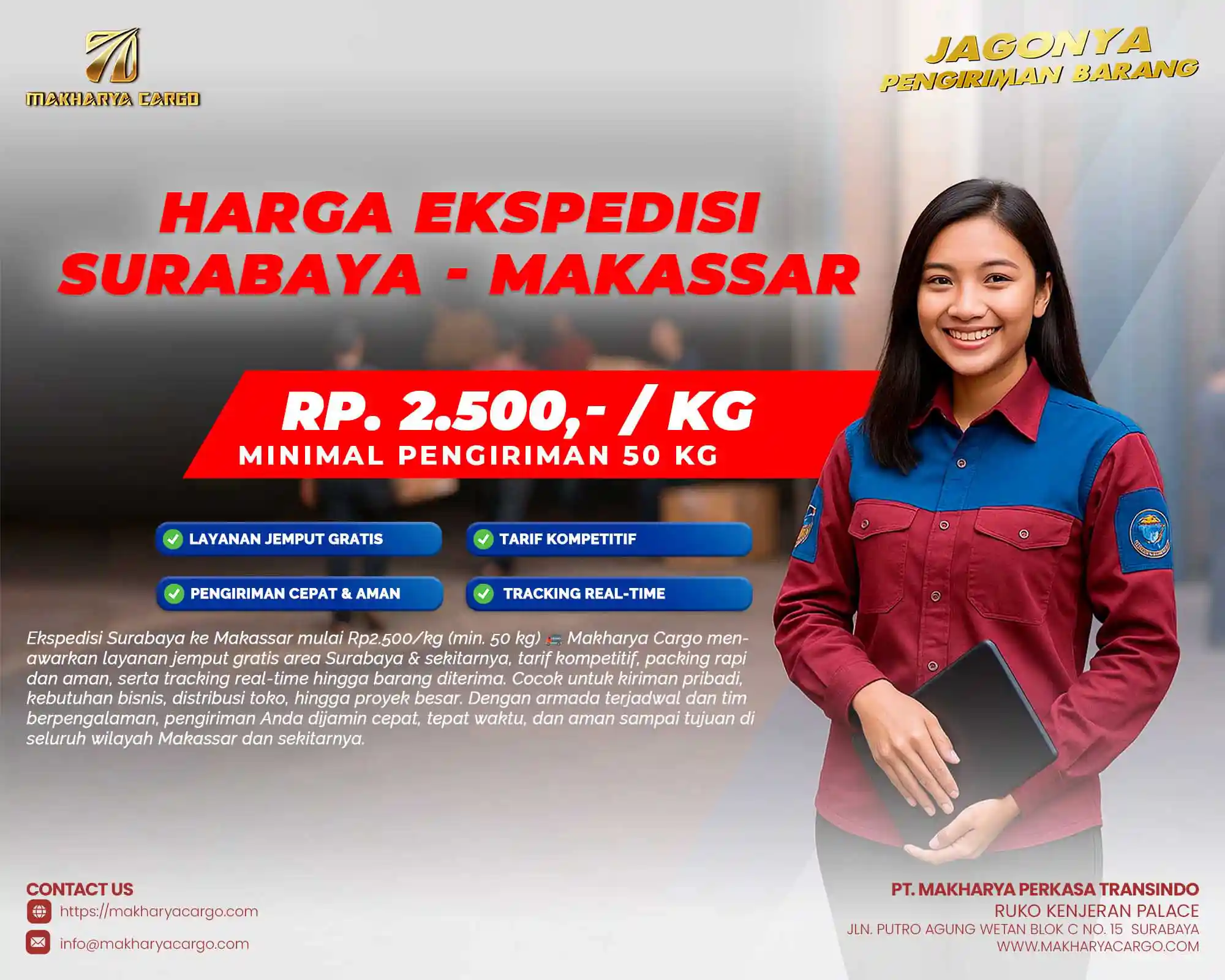 Pengiriman barang Makharya Cargo – harga ekspedisi Surabaya Makassar mulai Rp 2.500/kg, armada truk siap berangkat ke pelabuhan