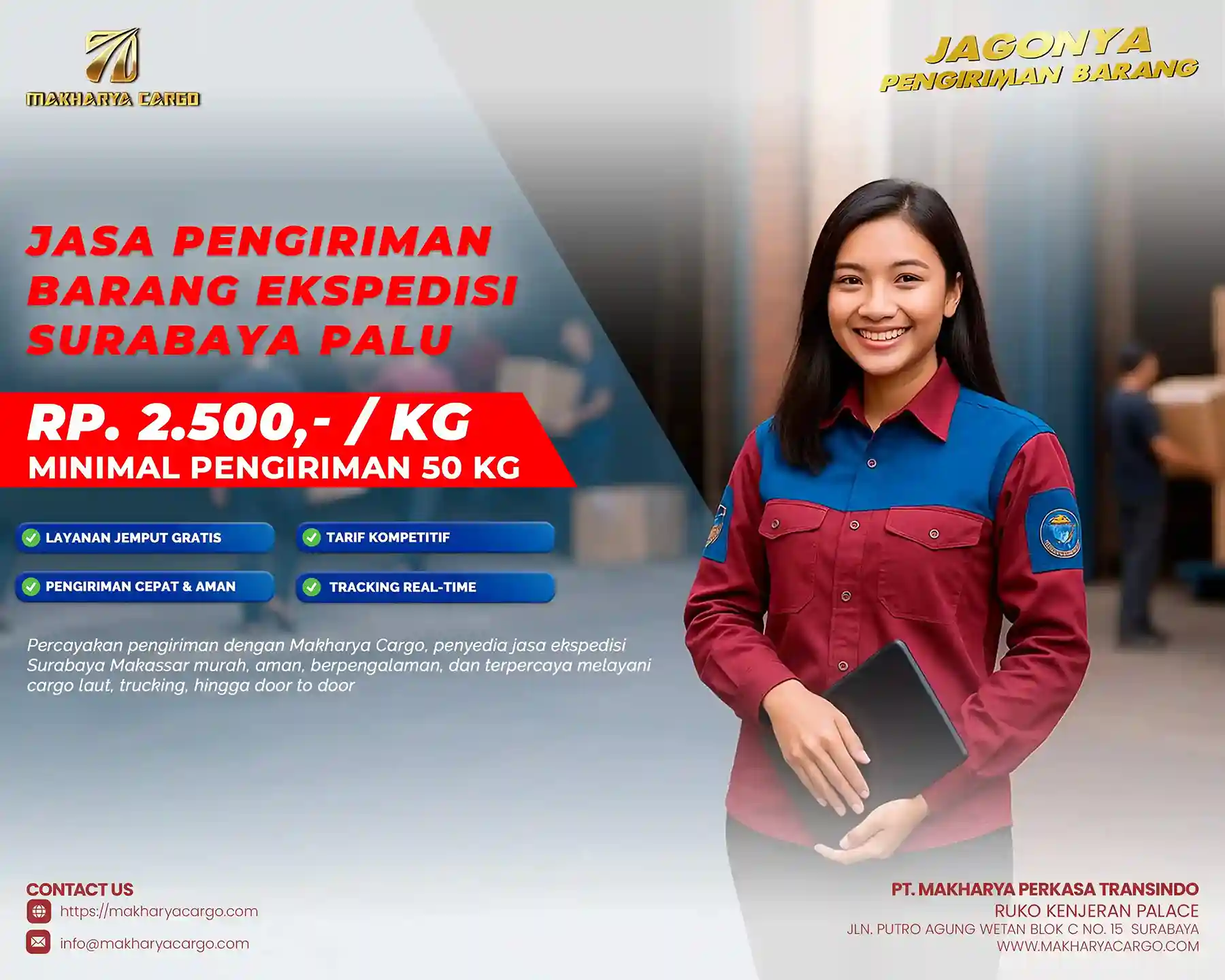 Jasa pengiriman barang ekspedisi Surabaya Palu ongkir hemat dengan Makharya Cargo