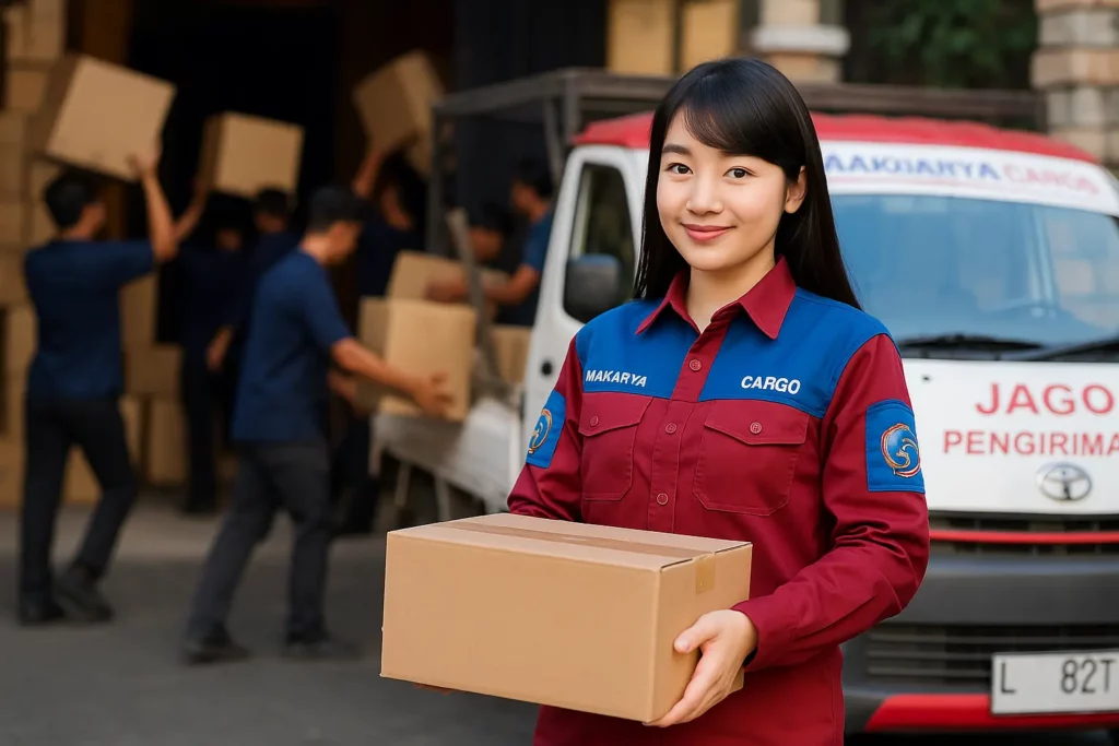 proses bongkar barang pengambilan dari jasa ekspedisi makharya cargo