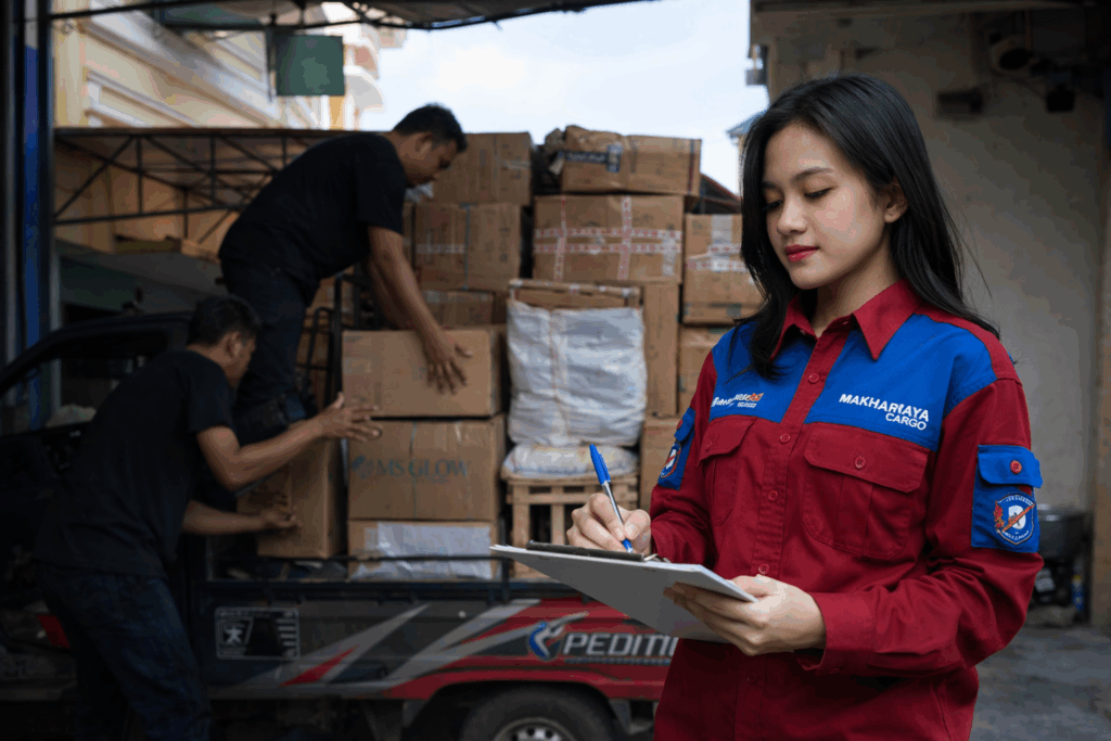pengecekan barang yang siap diantar dari ekspedisi semarang jorong via kapal