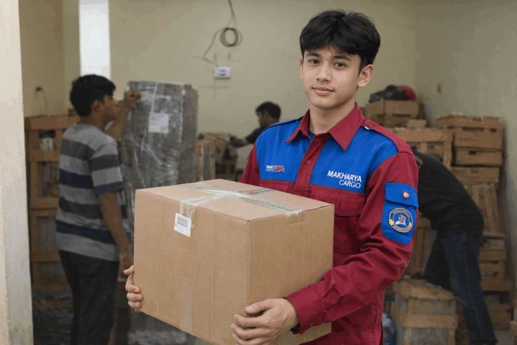 proses pemberangkatan barang dari ekspedisi semarang porsea bersama makharya cargo