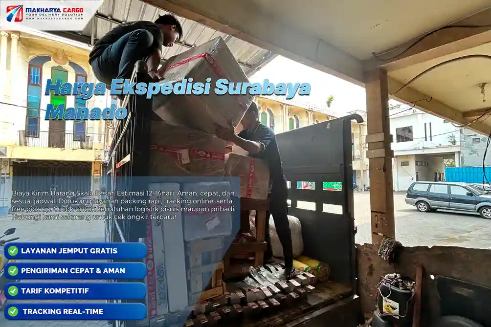 Harga ekspedisi surabaya manado mulai Rp6.000/kg dengan estimasi 12–14 hari