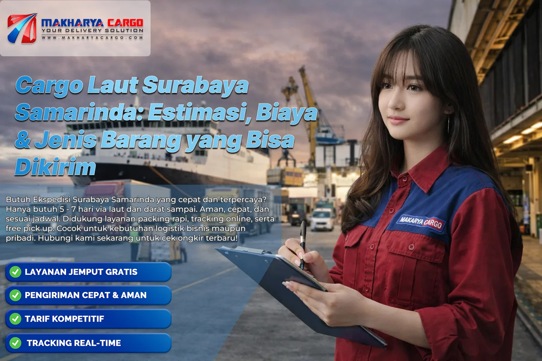 Proses pengiriman barang menggunakan cargo laut Surabaya Samarinda via kapal cargo antar pulau.