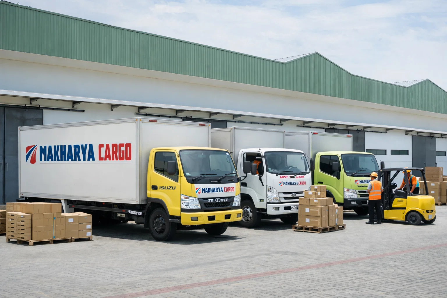 Armada ekspedisi pindahan Surabaya Pamekasan menyiapkan mobil pick up dan truk untuk pengiriman barang rumah tangga.