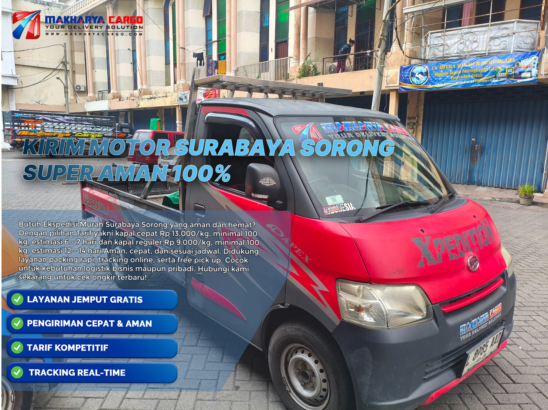 kirim motor surabaya sorong menggunakan cargo laut aman