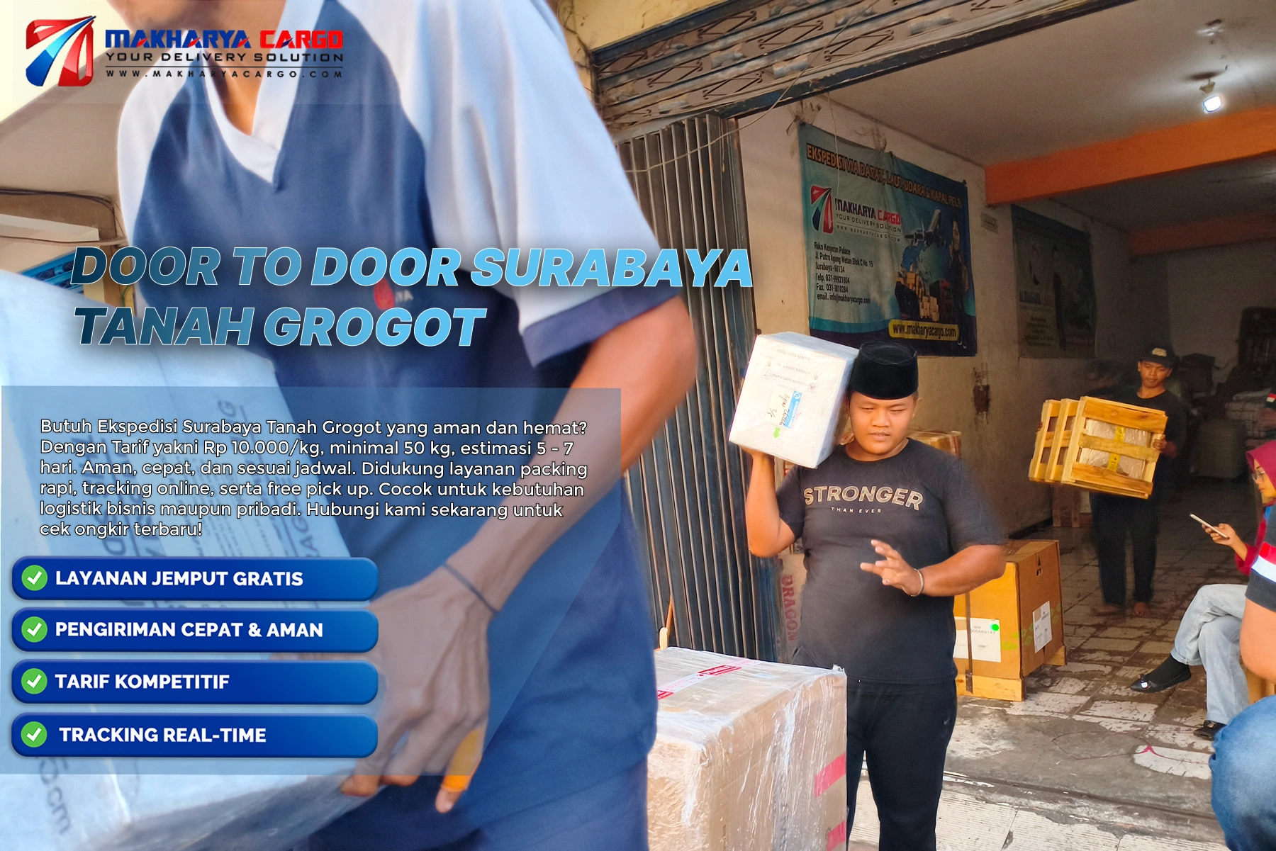 Proses door to door Surabaya Tanah Grogot mulai dari penjemputan hingga pengantaran barang.