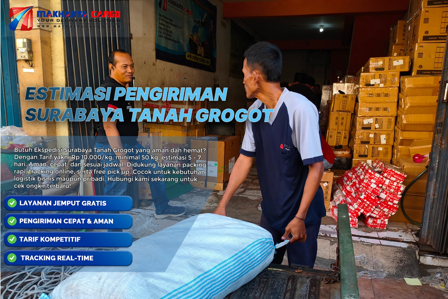 Estimasi pengiriman Surabaya Tanah Grogot melalui jalur cargo antarpulau.