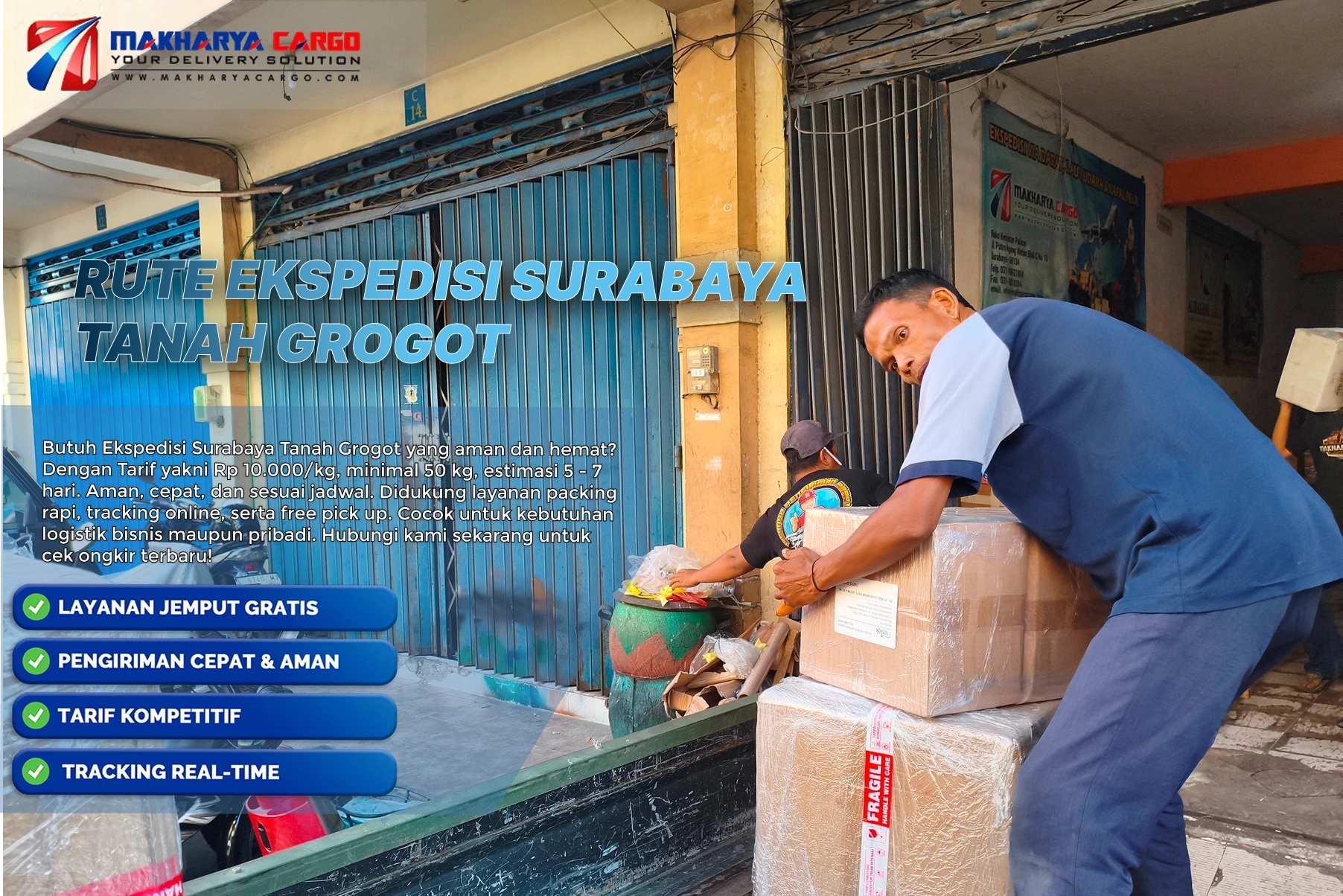 Ilustrasi rute ekspedisi Surabaya Tanah Grogot melalui jalur laut dan darat.