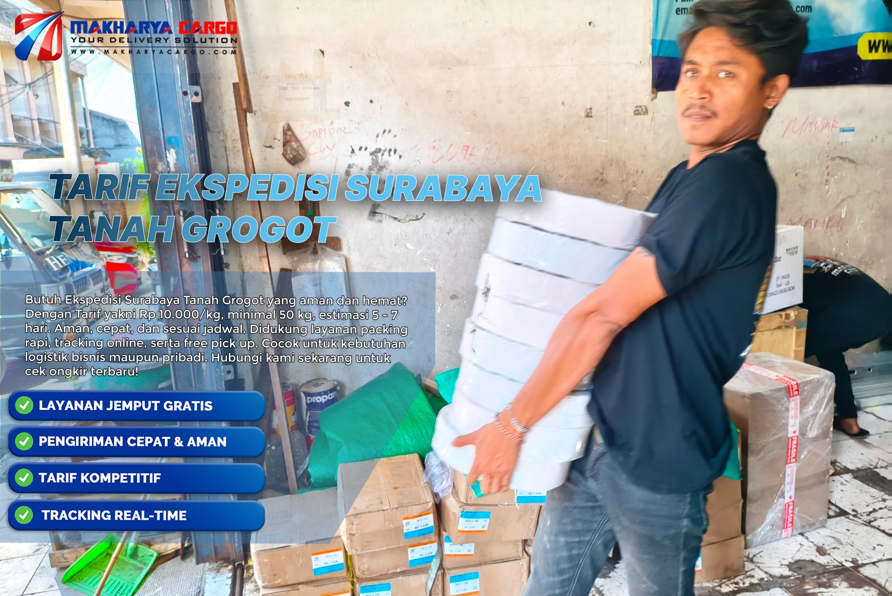Tarif ekspedisi Surabaya Tanah Grogot untuk pengiriman cargo melalui jalur darat dan laut.